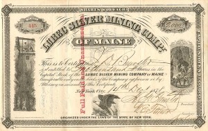 Lubec Silver Mining Co. - 1878 dated Maine Mining Stock Certificate